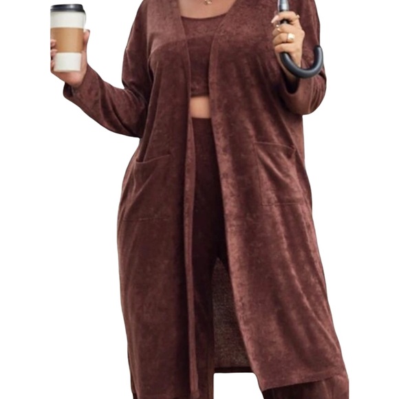 Plus Dual Pocket Drop Shoulder Open Front Flannel Coat - Picture 4 of 7